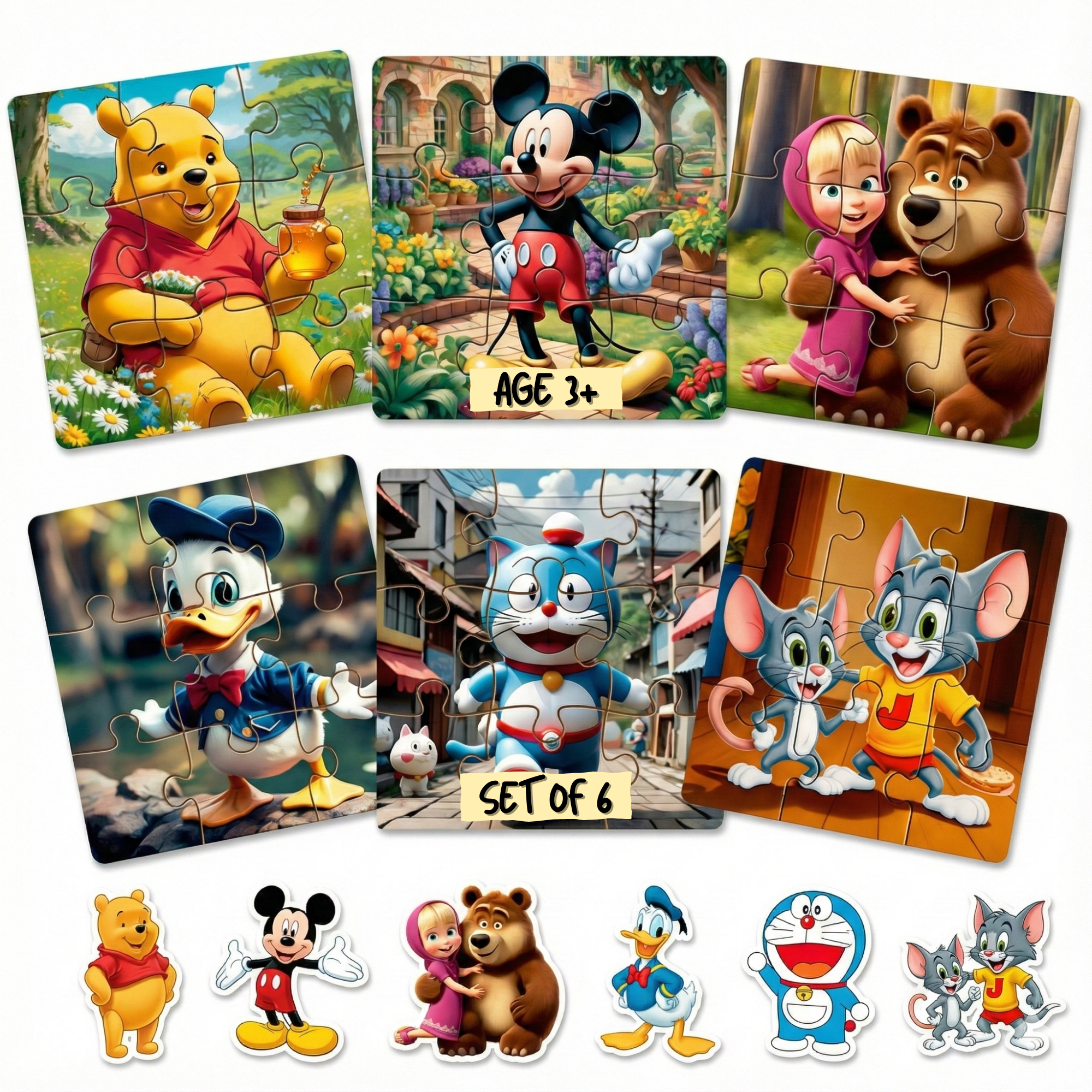 Wooden 6 Pieces Cartoon Puzzle Set for Kids | Educational Mind Power Game