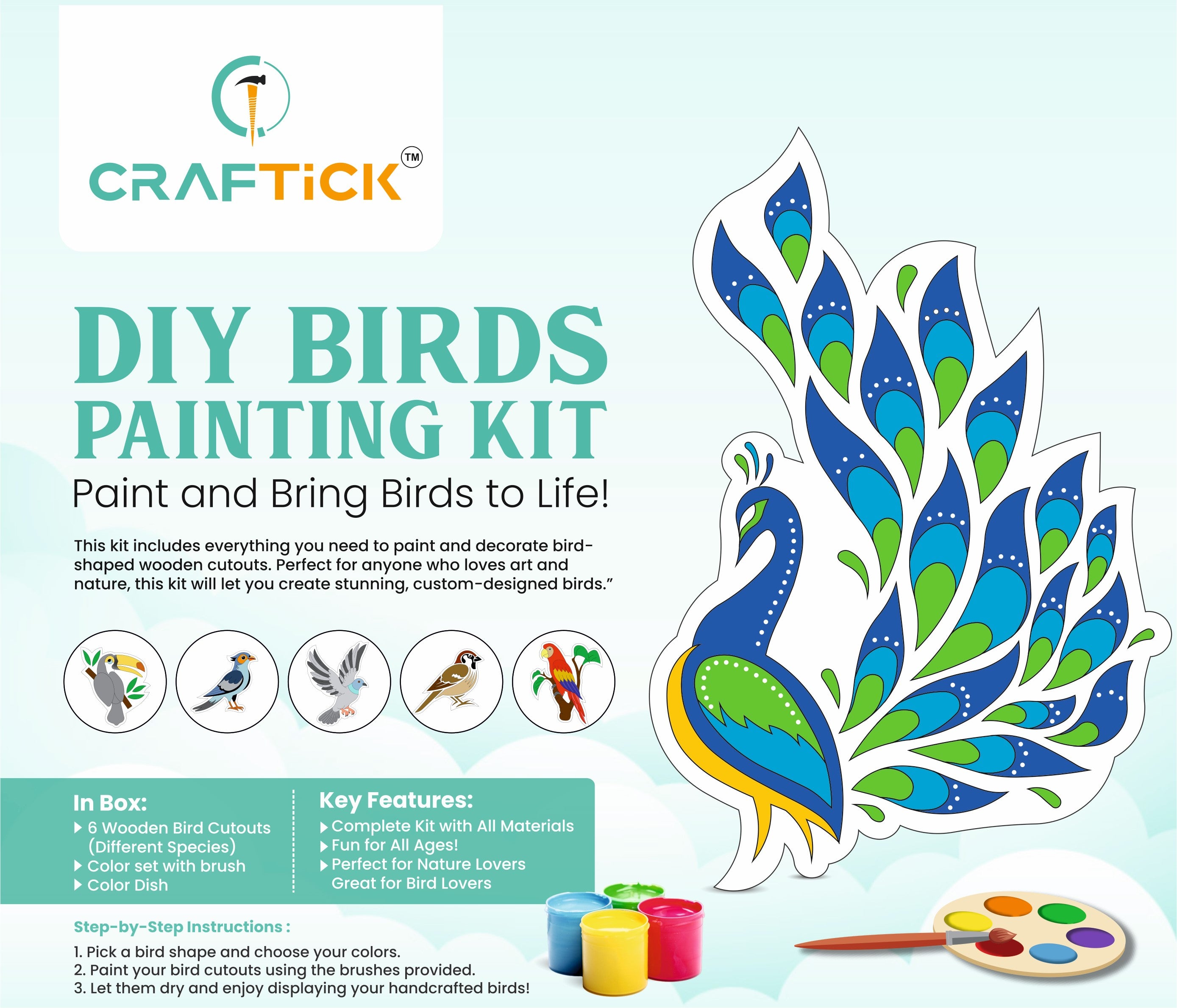 Wooden Birds DIY Painting Kit | Creative Art & Craft for Kids & Adults