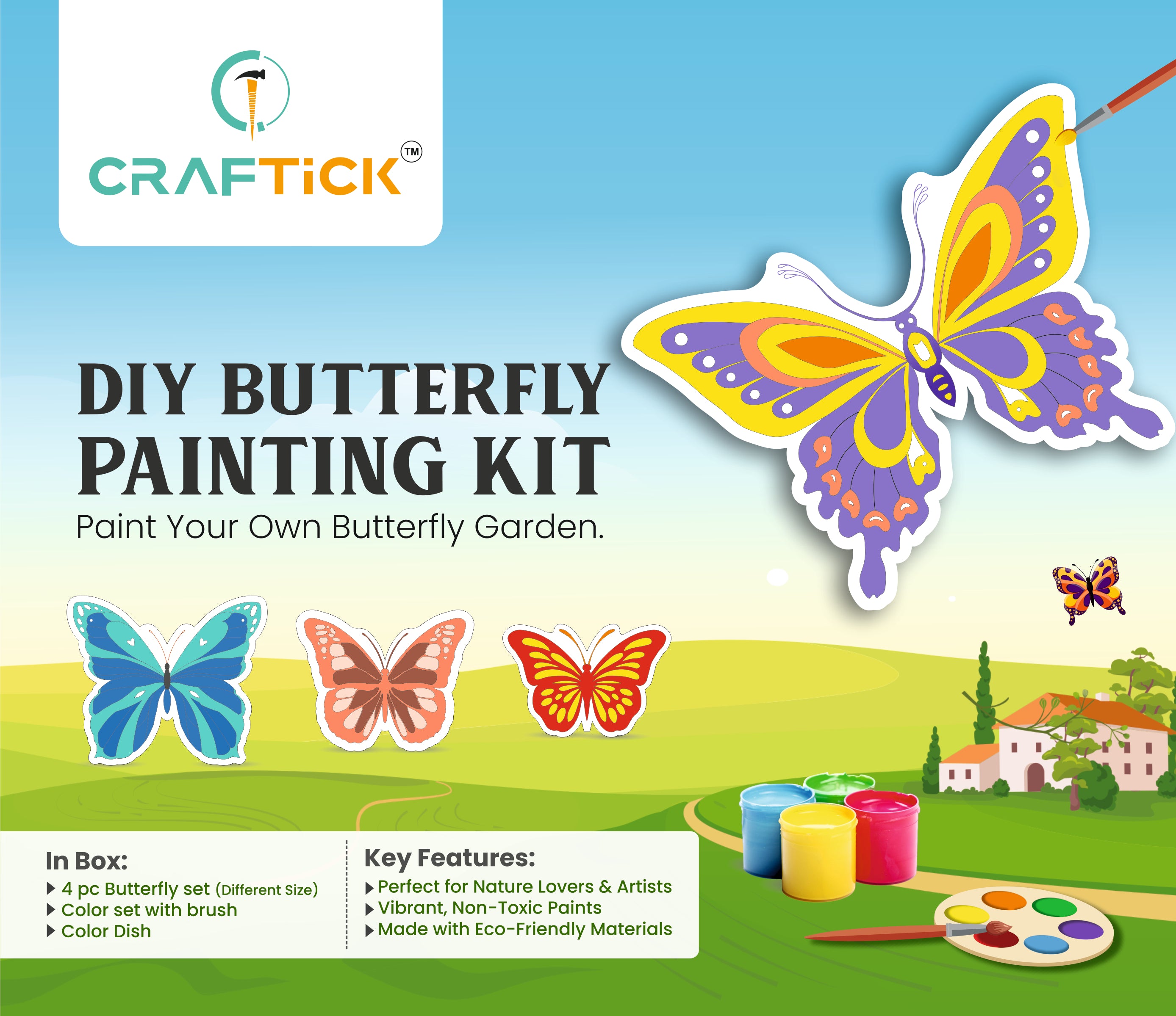 Wooden Butterfly DIY Painting Kit | Creative Art & Craft for Kids & Adults