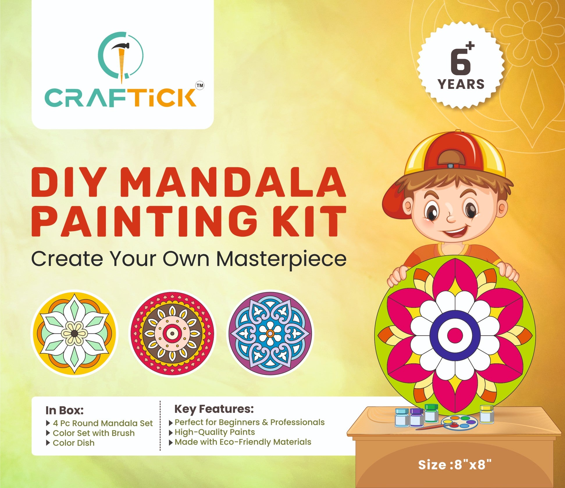 Wooden Mandala DIY Painting Kit | Creative Art & Craft for Kids & Adults