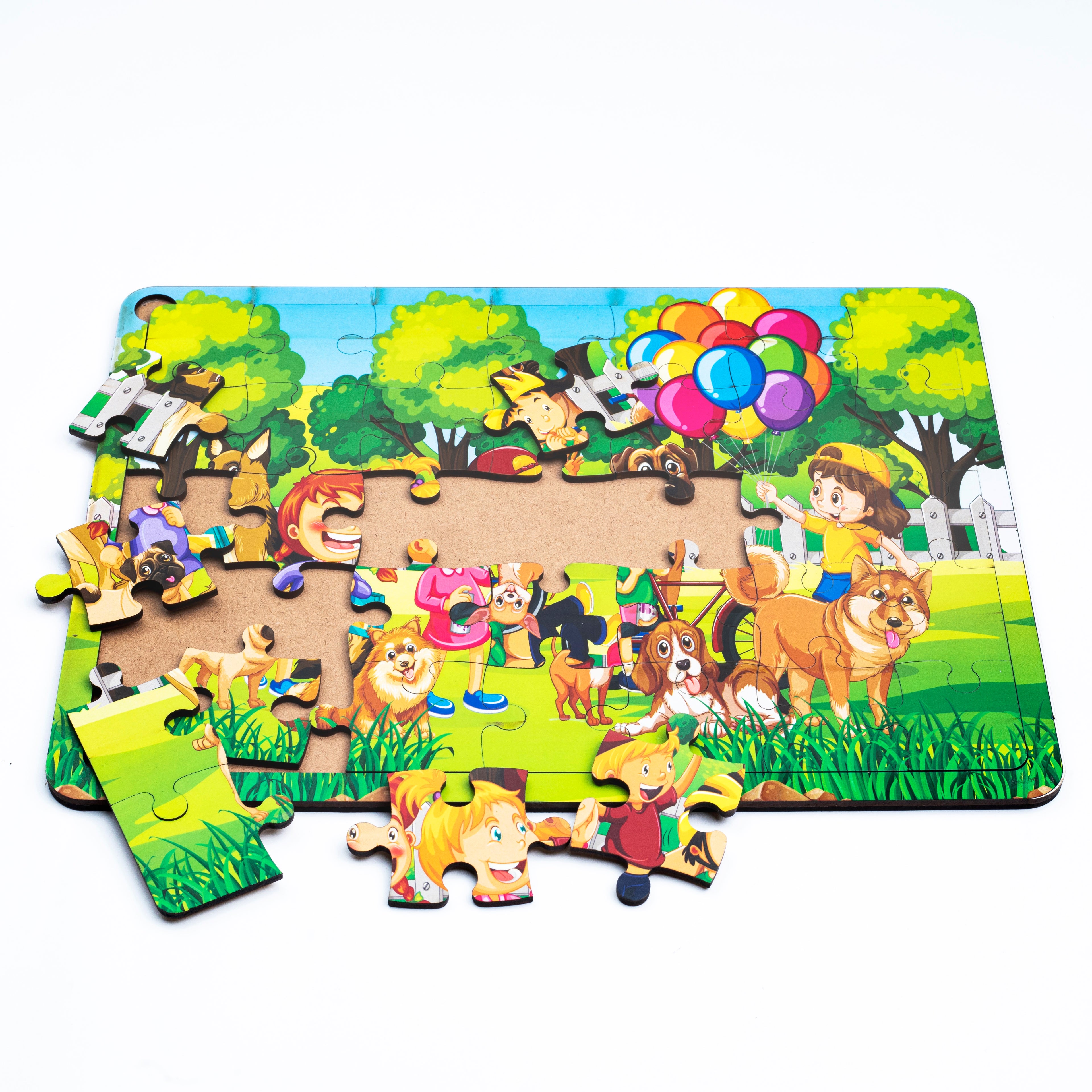 Wooden Park Outdoor Kids Balloon Scene Jigsaw Puzzle | Educational Learning Toy