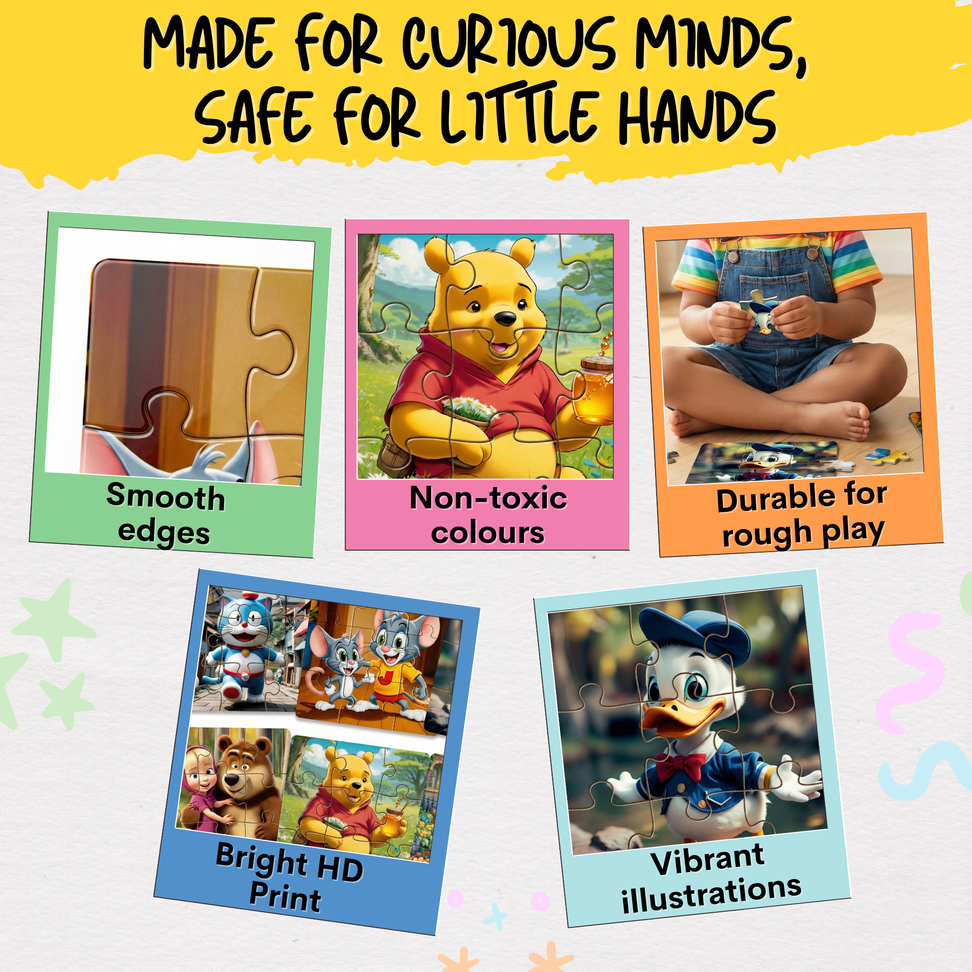 Wooden 6 Pieces Cartoon Puzzle Set for Kids | Educational Mind Power Game