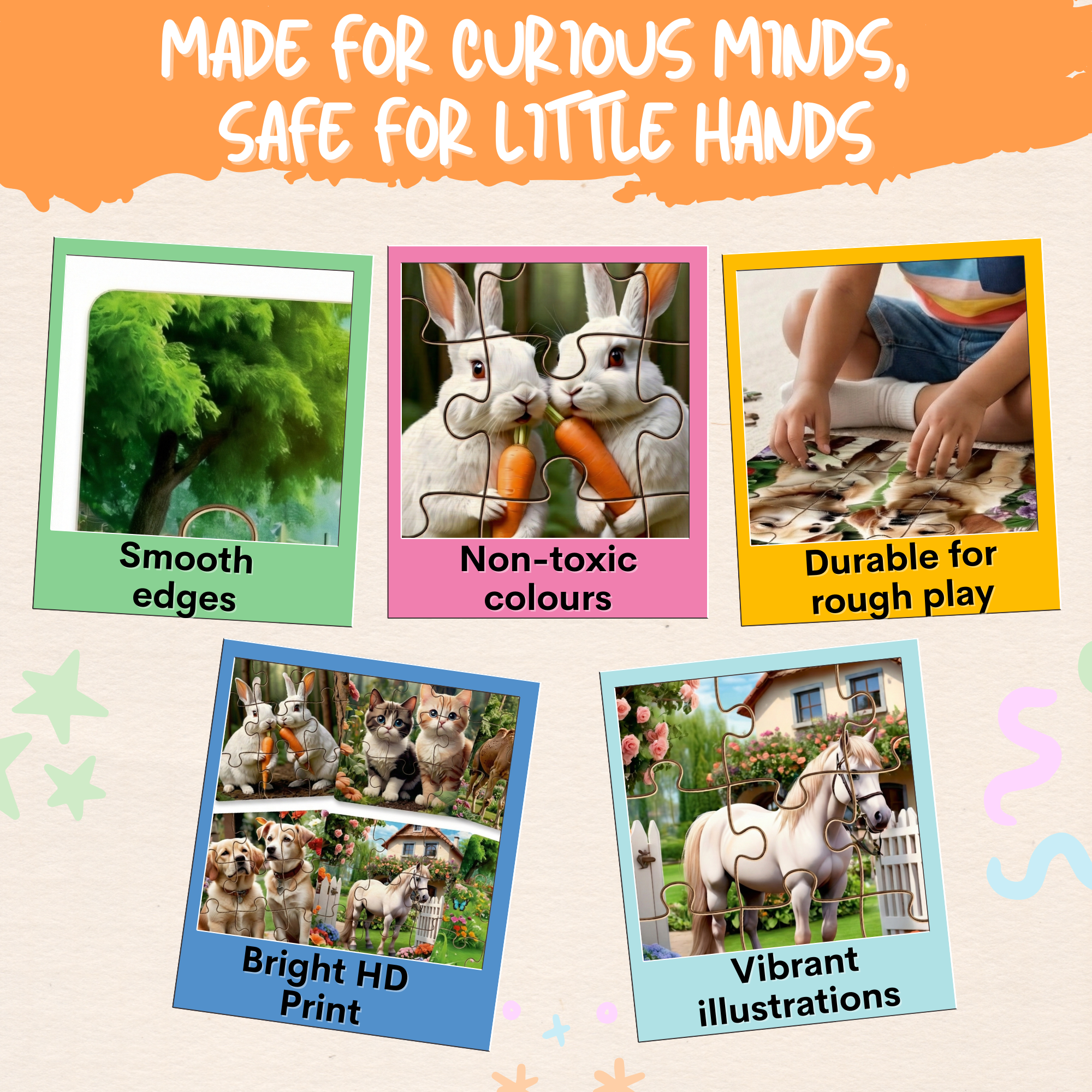 Wooden 6 Pieces Domestic Animals Puzzle Set for Kids | Educational Learning Toy