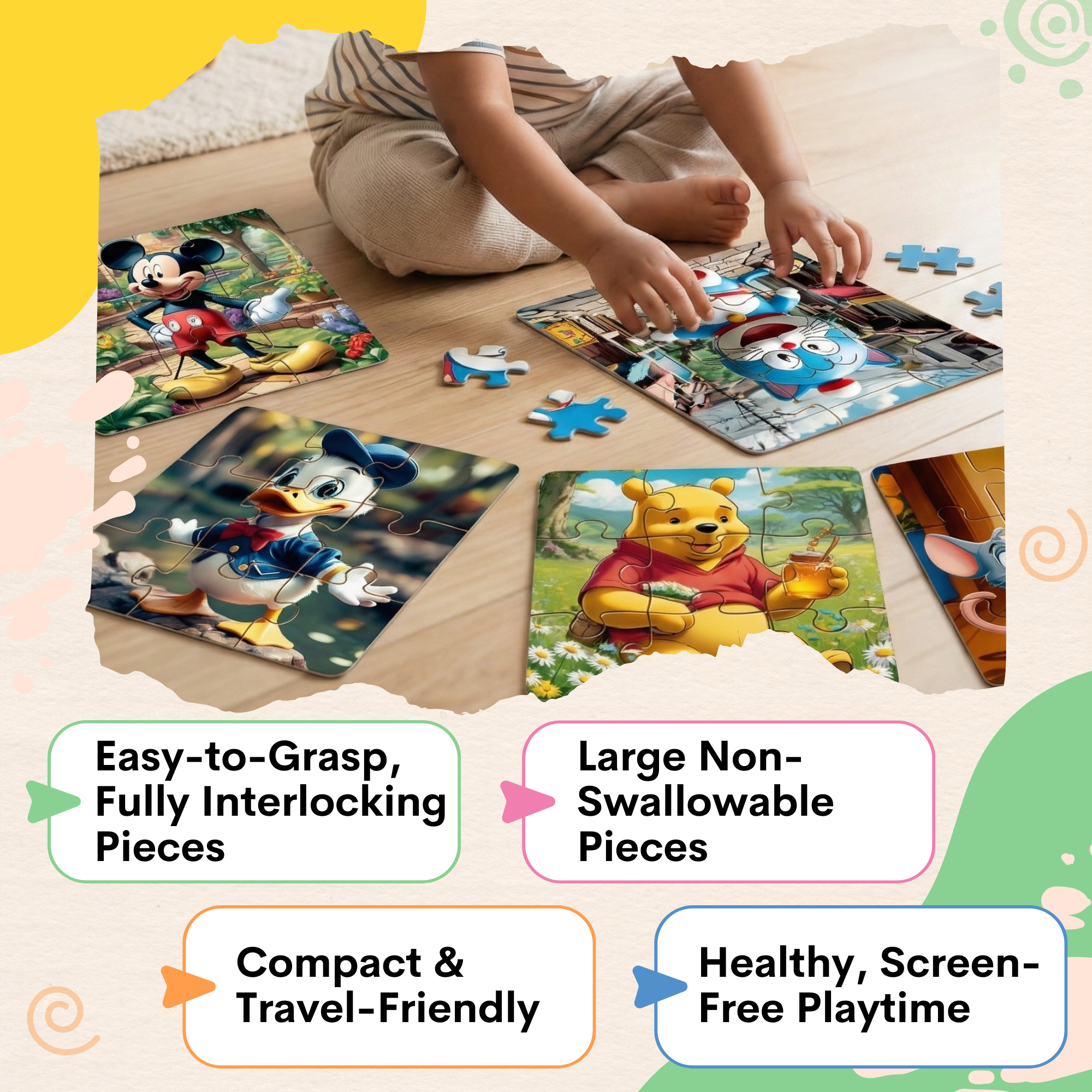 Wooden 6 Pieces Cartoon Puzzle Set for Kids | Educational Mind Power Game