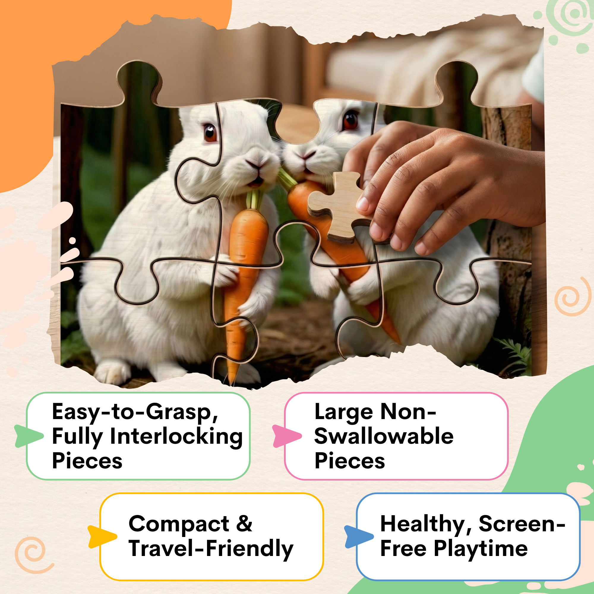 Wooden 6 Pieces Domestic Animals Puzzle Set for Kids | Educational Learning Toy