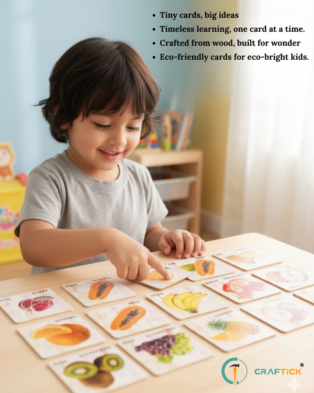 Wooden Fruits Flash Cards for Kids | Early Learning Picture Cards