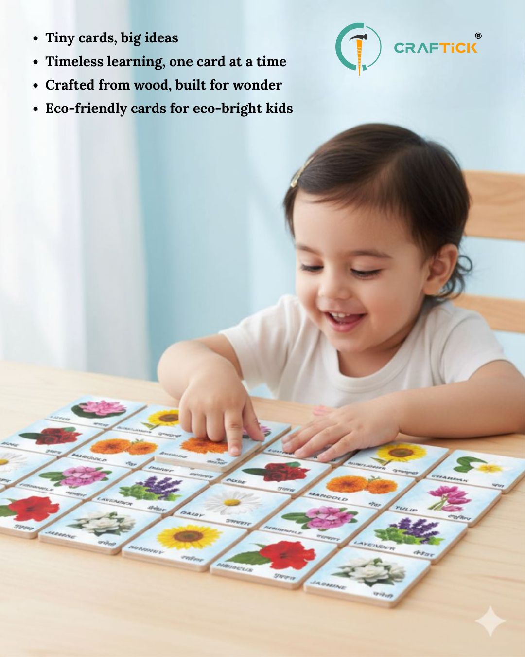 Flowers Wooden Flash Cards for Kids | Flower Learning Picture Cards