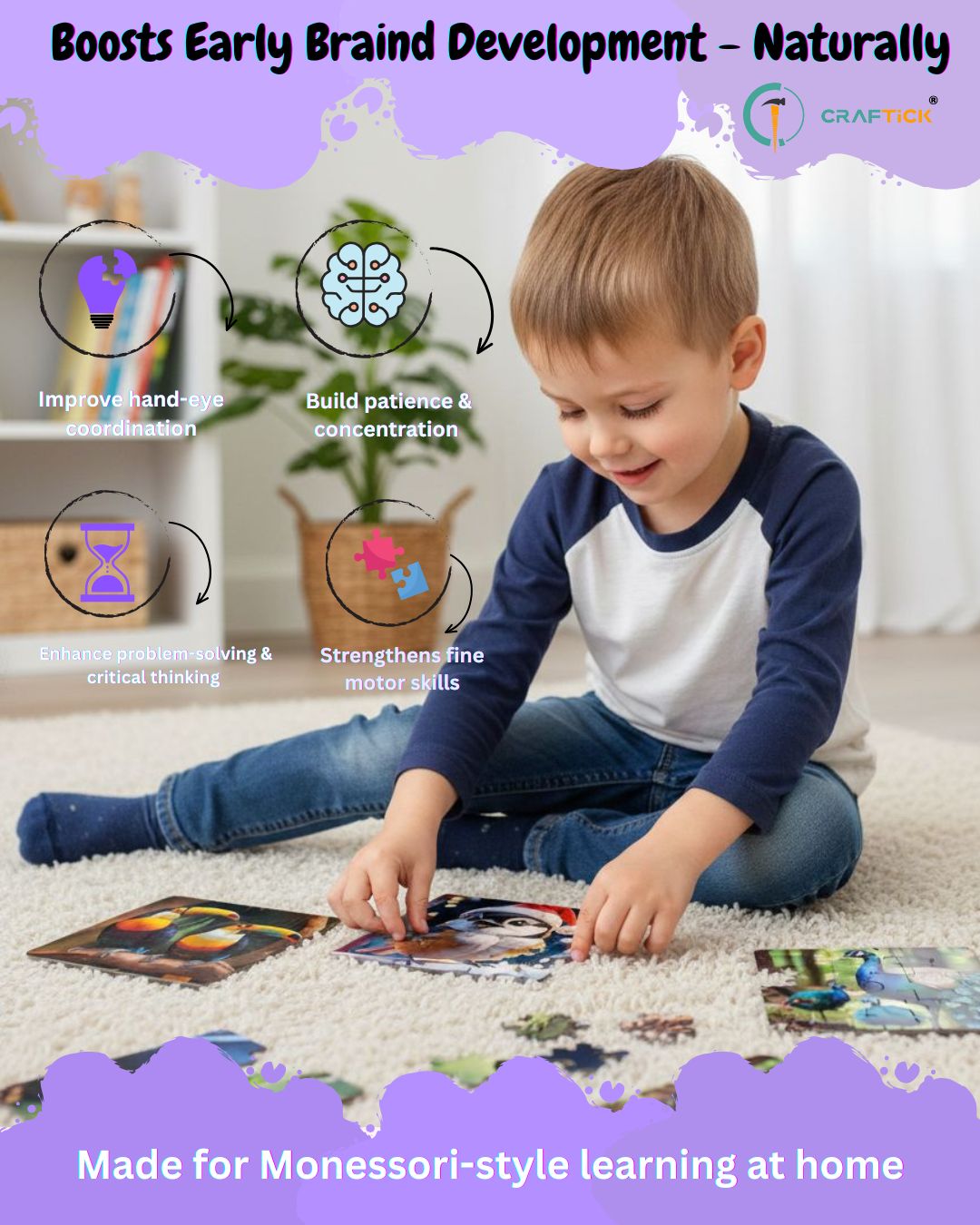 Wooden 6 Pieces Birds Puzzle Set for Kids | Educational Learning Toy