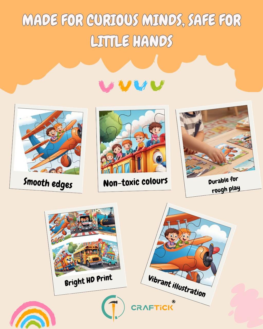 Wooden 6 Pieces Vehicle Puzzle Set for Kids | Educational Learning Toy