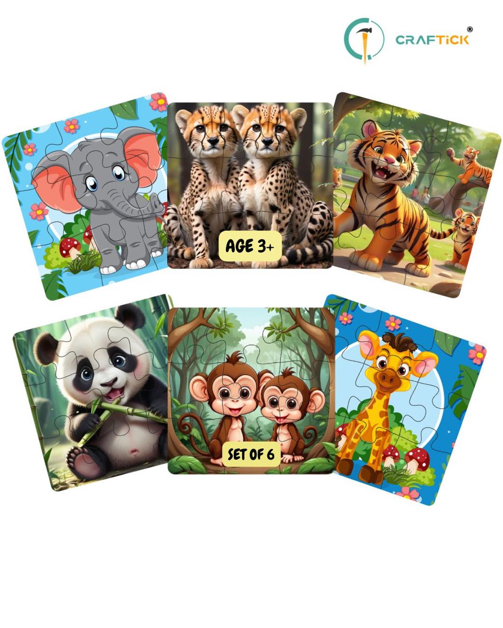 Wooden 6 Pieces Animals Puzzle Set for Kids | Educational Learning Toy