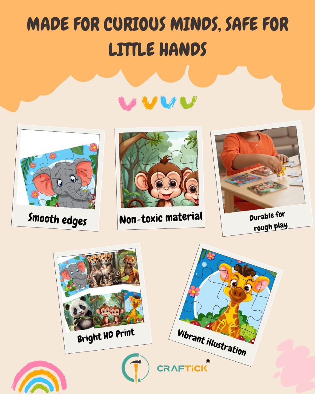 Wooden 6 Pieces Animals Puzzle Set for Kids | Educational Learning Toy