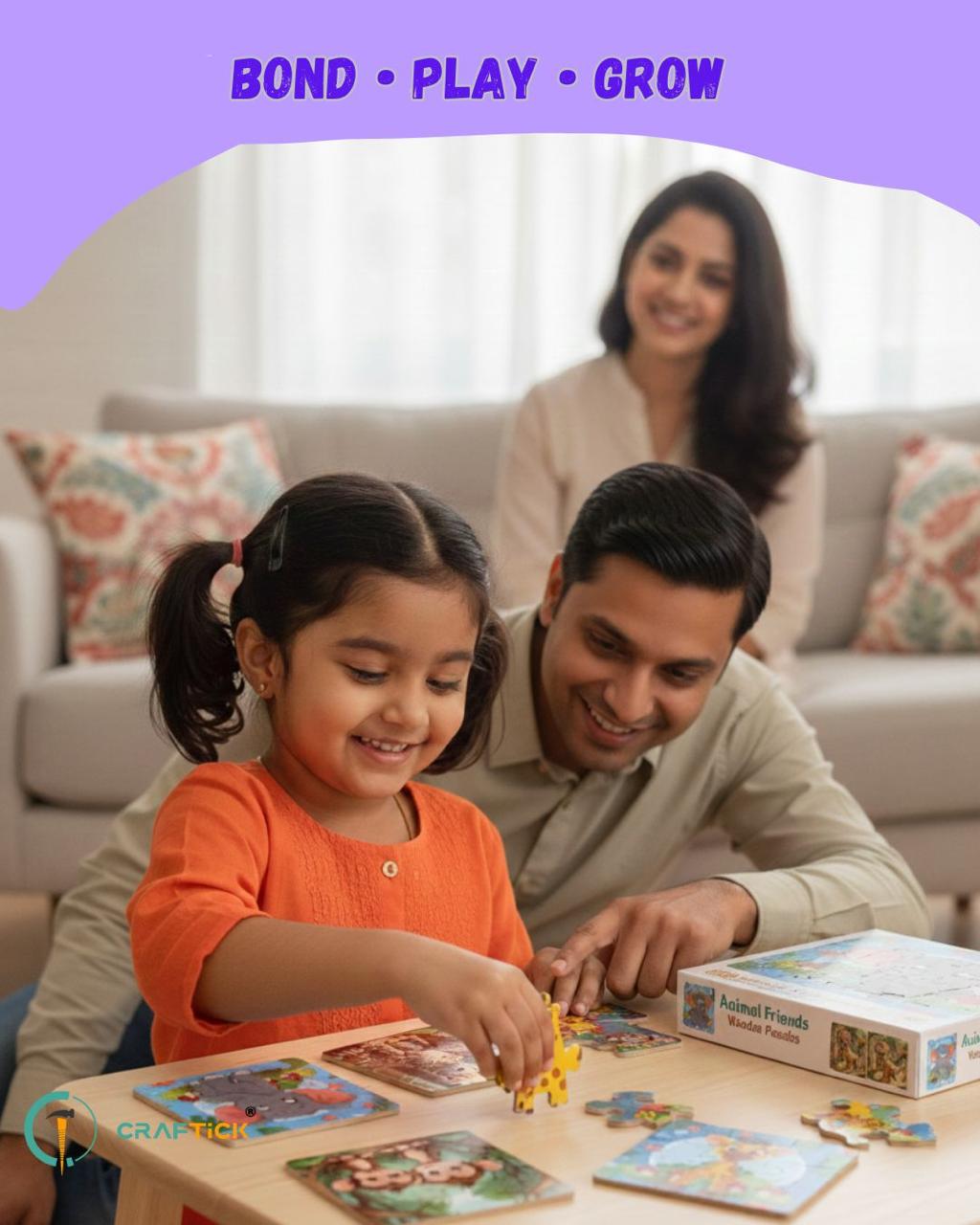 Wooden 6 Pieces Sea Animals Puzzle Set for Kids | Educational Learning Toy