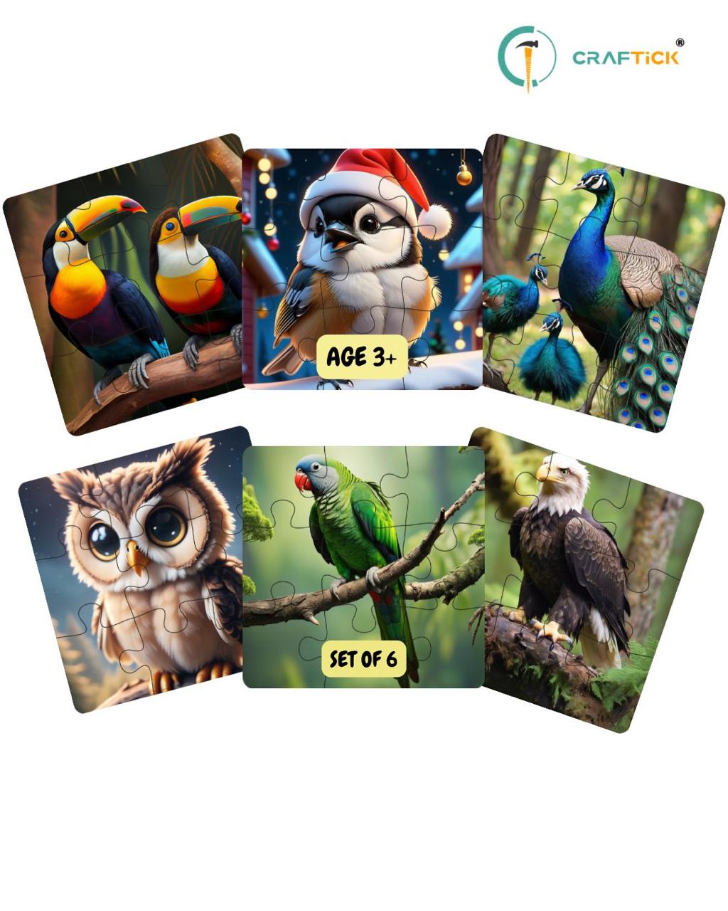Wooden 6 Pieces Birds Puzzle Set for Kids | Educational Learning
