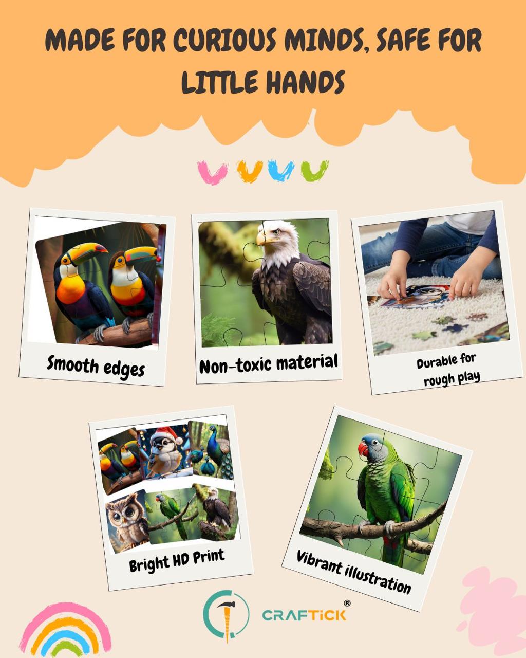 Wooden 6 Pieces Birds Puzzle Set for Kids | Educational Learning Toy