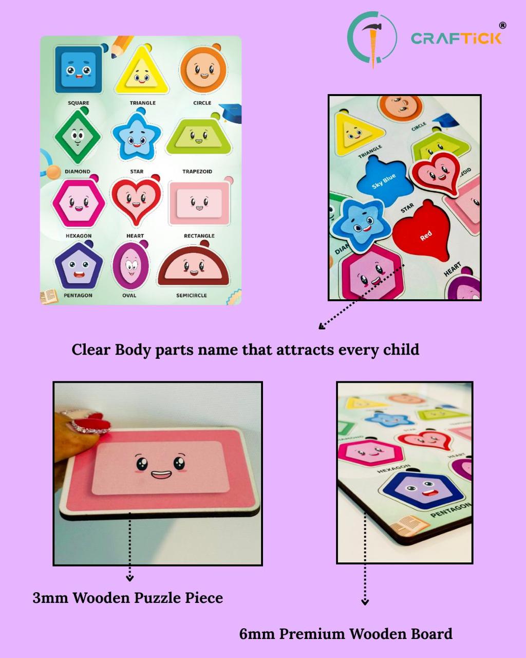 Wooden Geometric Shapes & Colors Puzzle Board for Kids | Educational Learning Toy