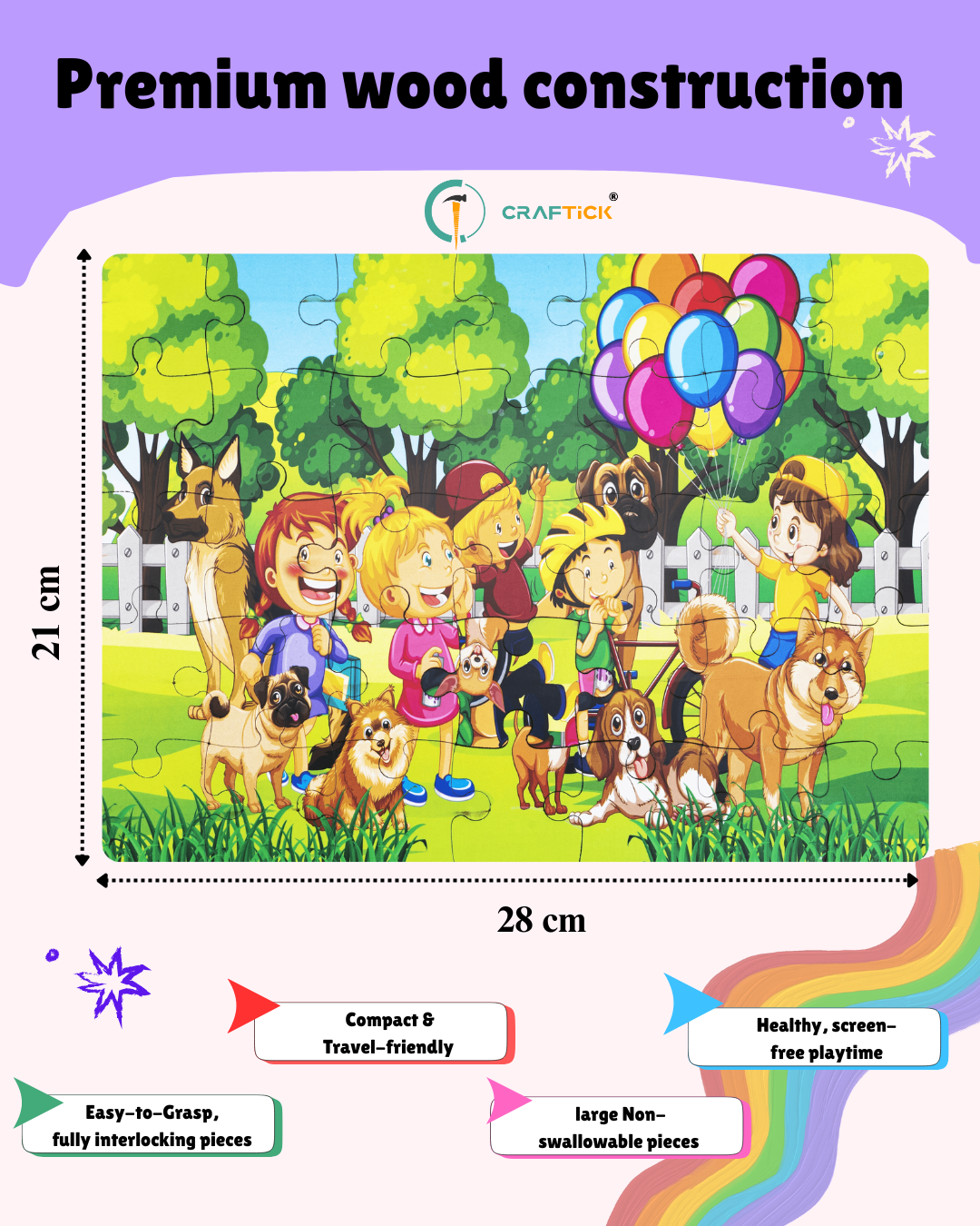 Wooden Park Outdoor Kids Balloon Scene Jigsaw Puzzle | Educational Learning Toy