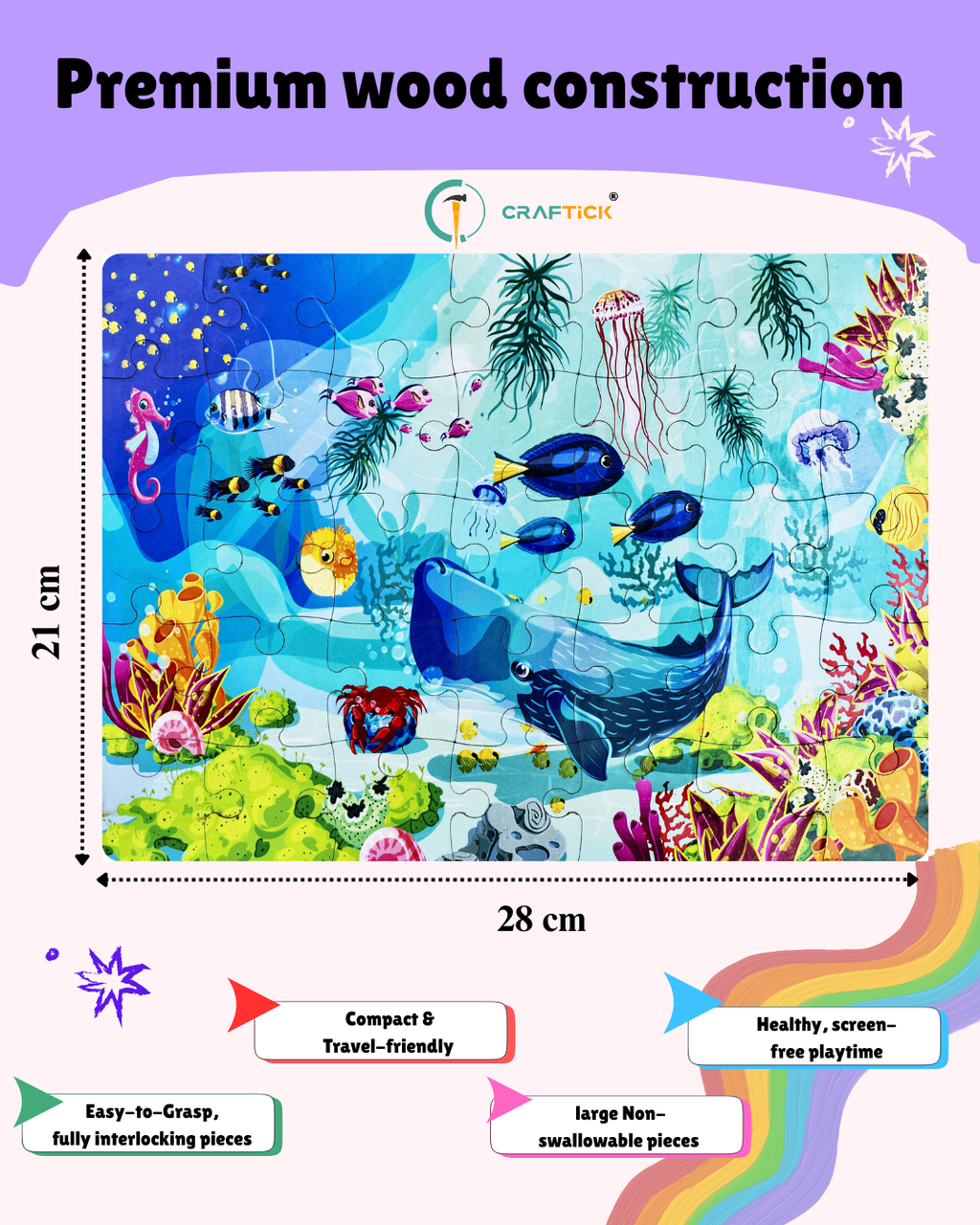 Wooden Multicolor Aquarium Jigsaw Puzzle for Kids | Educational Learning Toy