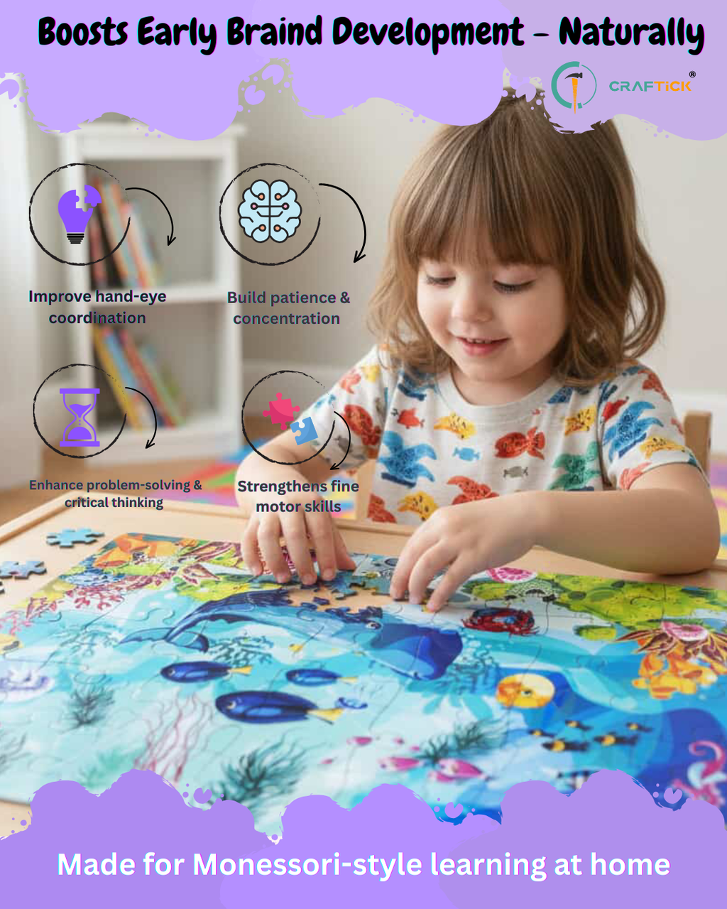 Wooden Multicolor Aquarium Jigsaw Puzzle for Kids | Educational Learning Toy
