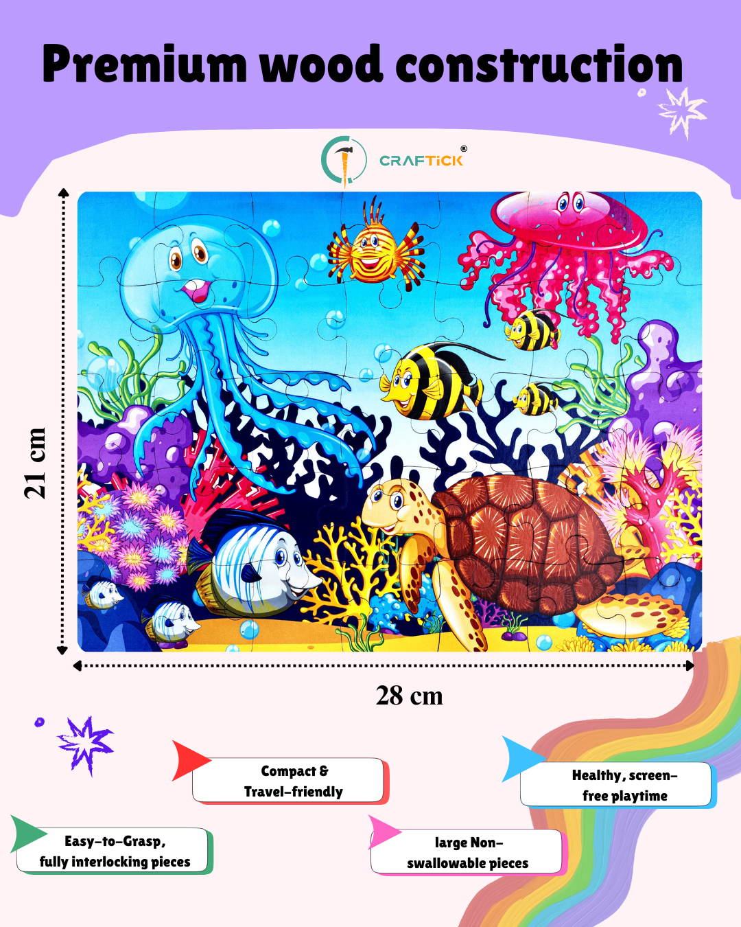 Wooden Aquatic Animals Jigsaw Puzzle for Kids | Educational Learning Toy