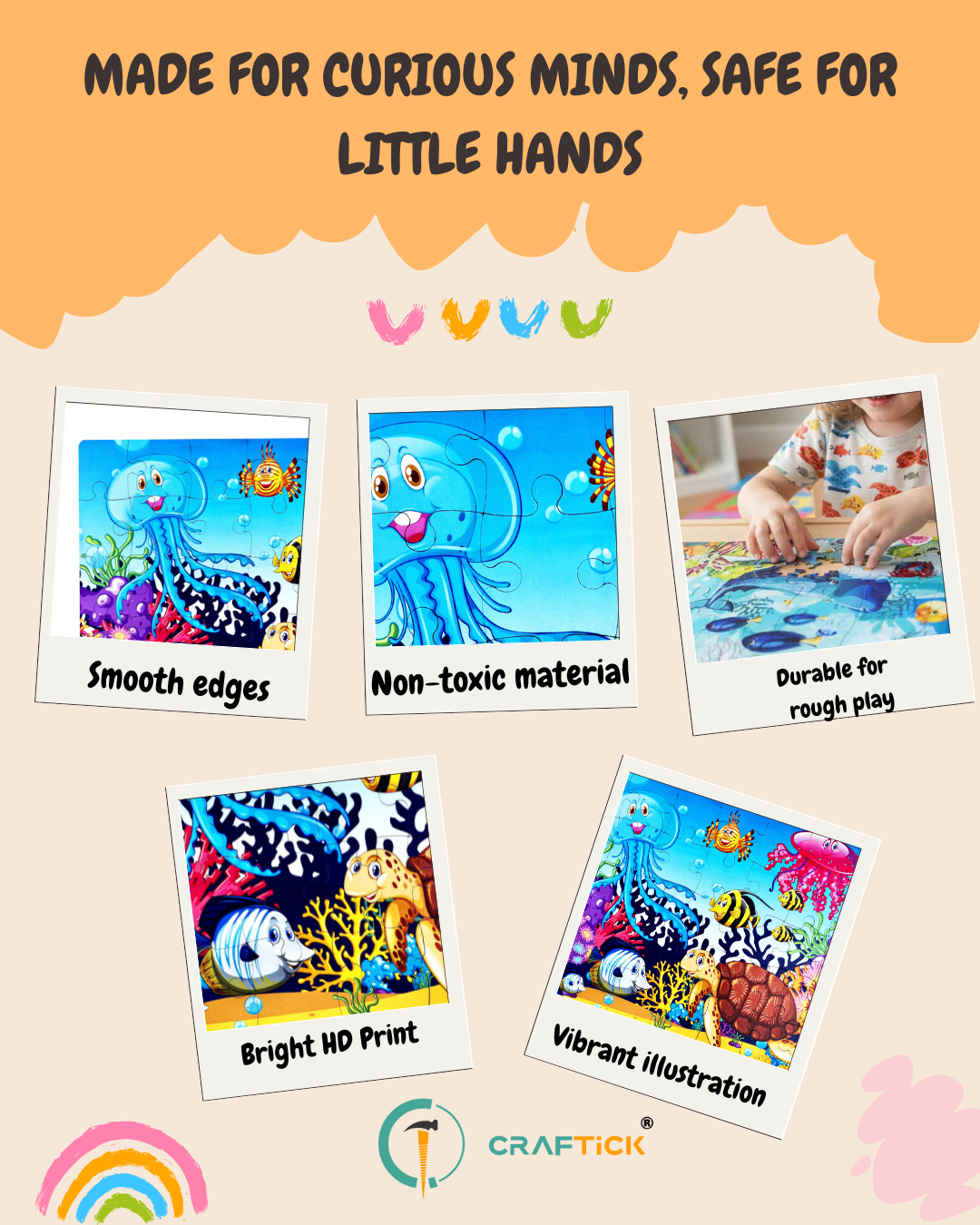 Wooden Aquatic Animals Jigsaw Puzzle for Kids | Educational Learning Toy