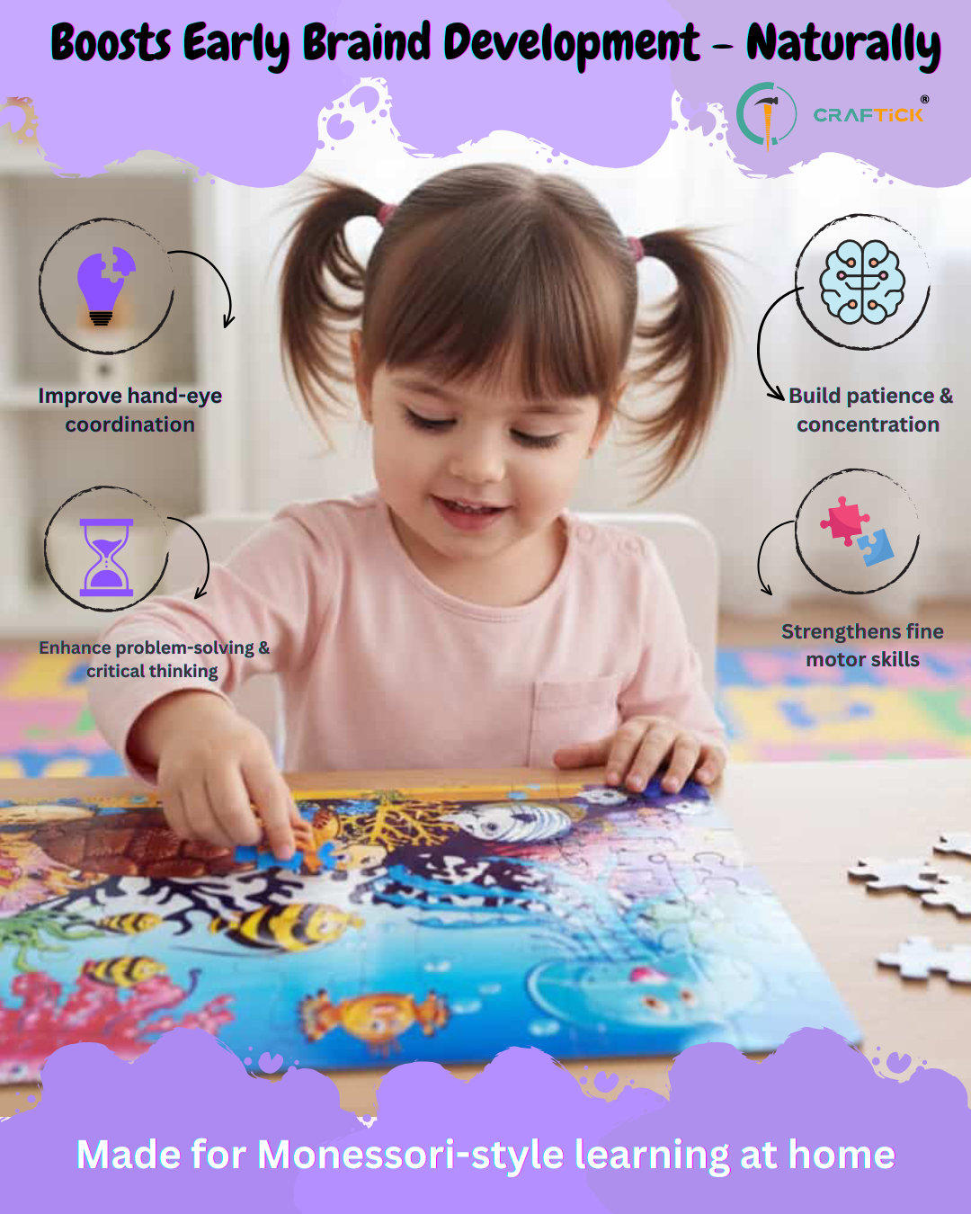 Wooden Aquatic Animals Jigsaw Puzzle for Kids | Educational Learning Toy