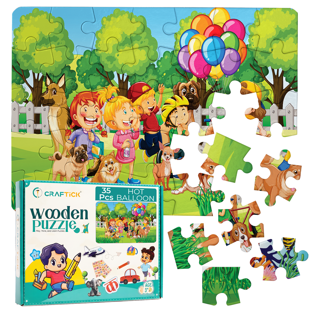Wooden Park Outdoor Kids Balloon Scene Jigsaw Puzzle | Educational Learning Toy