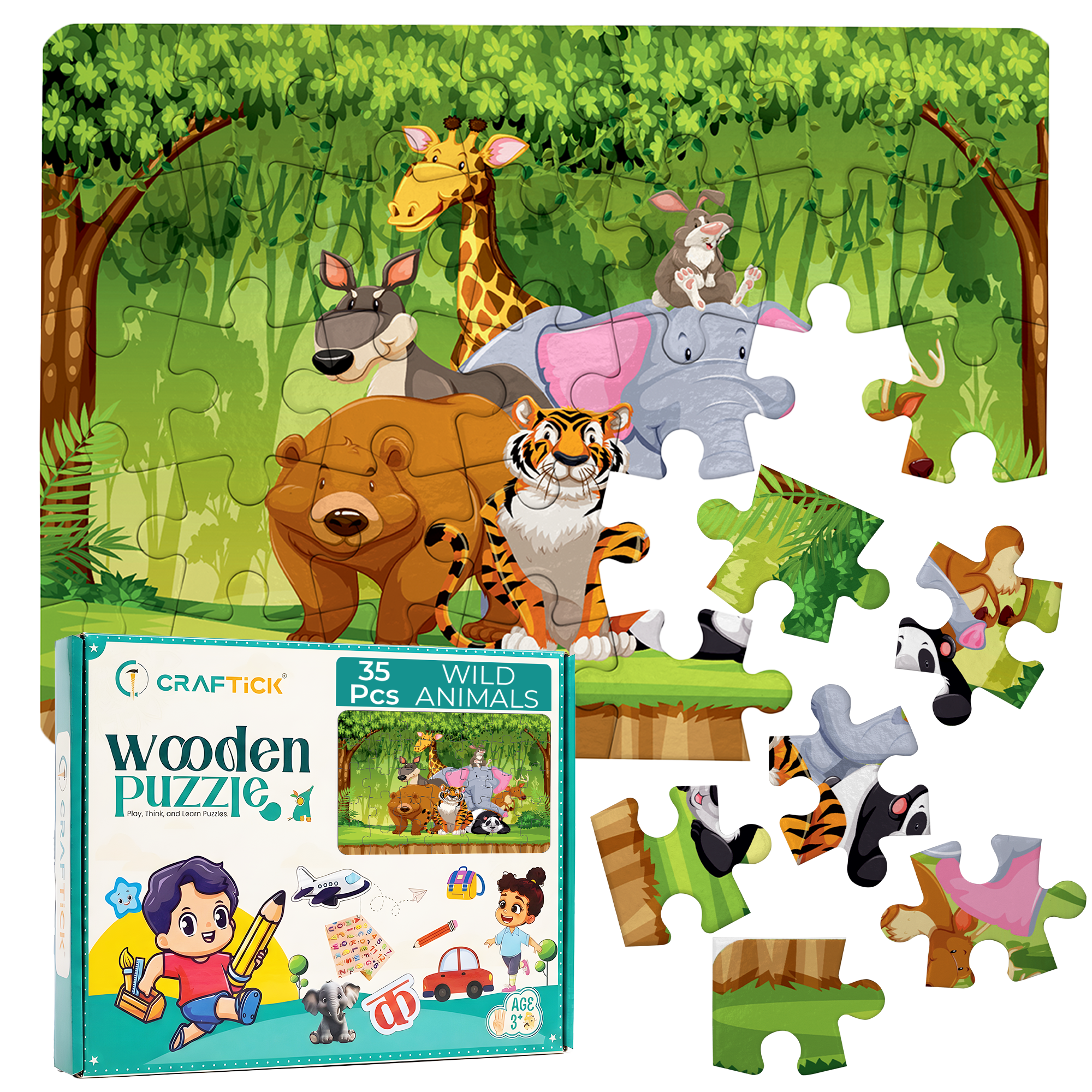 Wooden Zoo Animals Jigsaw Puzzle for Kids | Educational Learning Toy