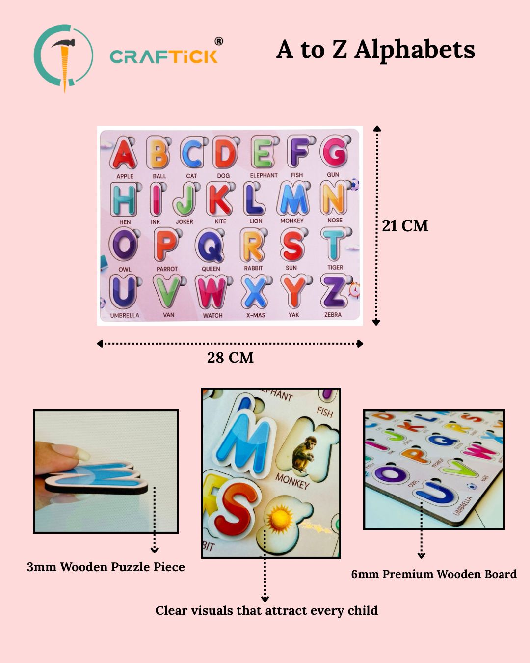 Wooden ABCD Alphabet Puzzle for Kids | Early Learning Educational Toy
