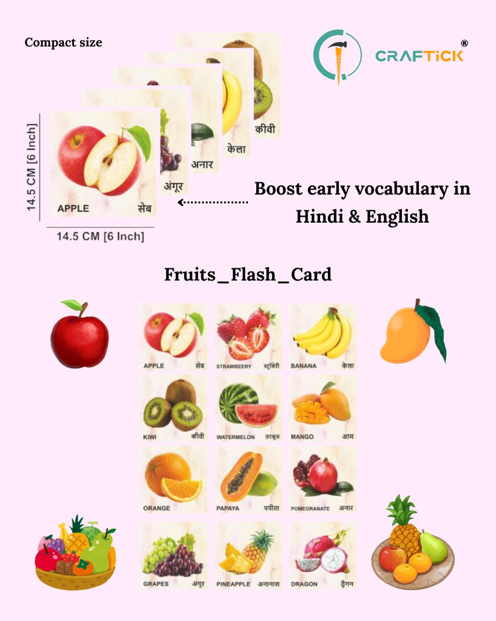 Wooden Fruits Flash Cards for Kids | Early Learning Picture Cards