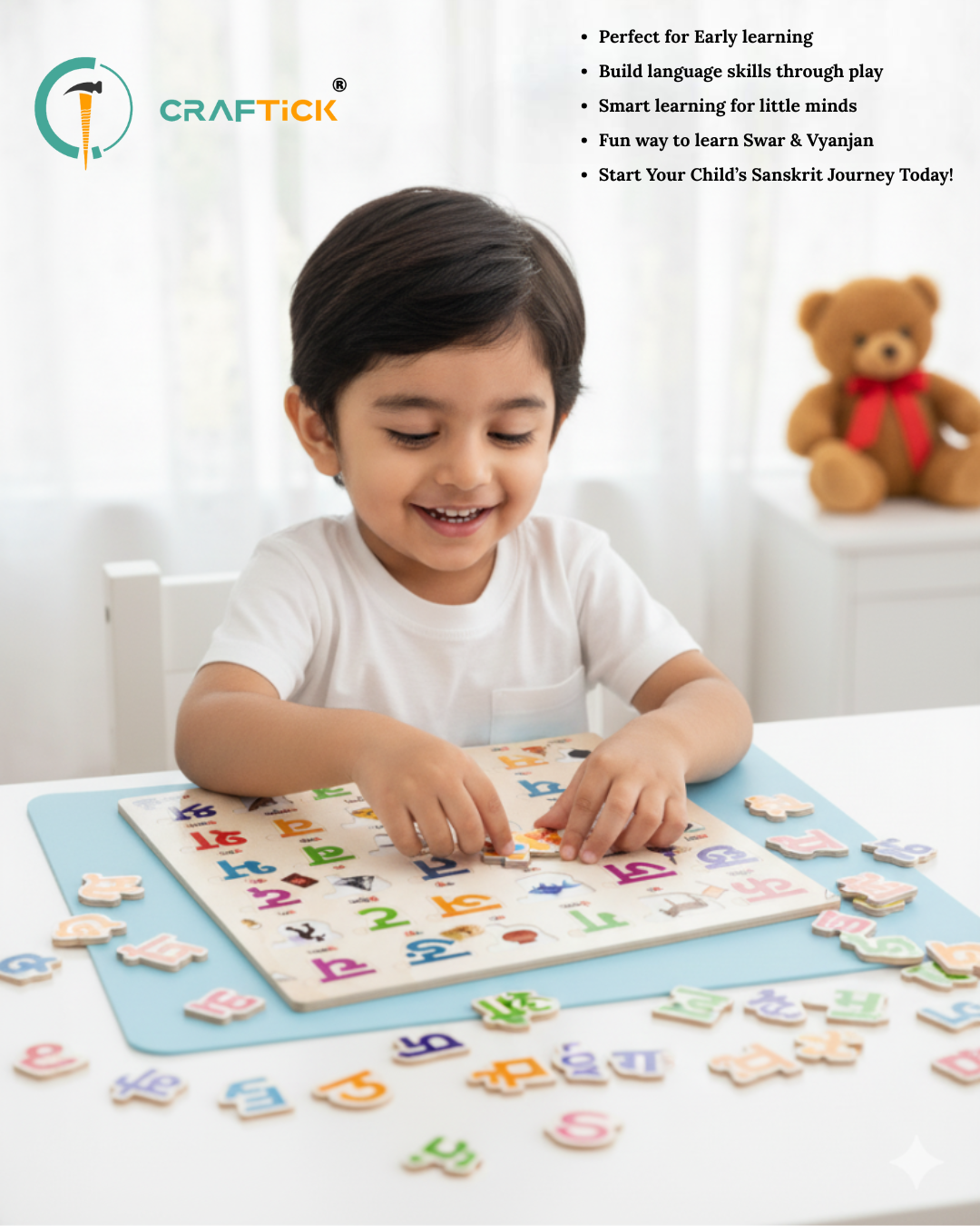 Wooden Sanskrit Varnamala Puzzle Board for Kids | Swar & Vyanjan Learning Toy