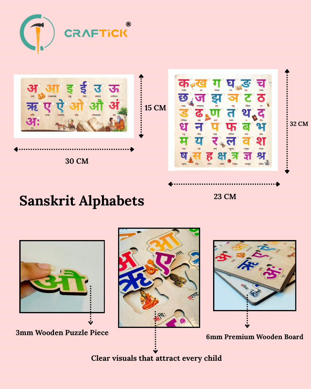 Wooden Sanskrit Varnamala Puzzle Board for Kids | Swar & Vyanjan Learning Toy