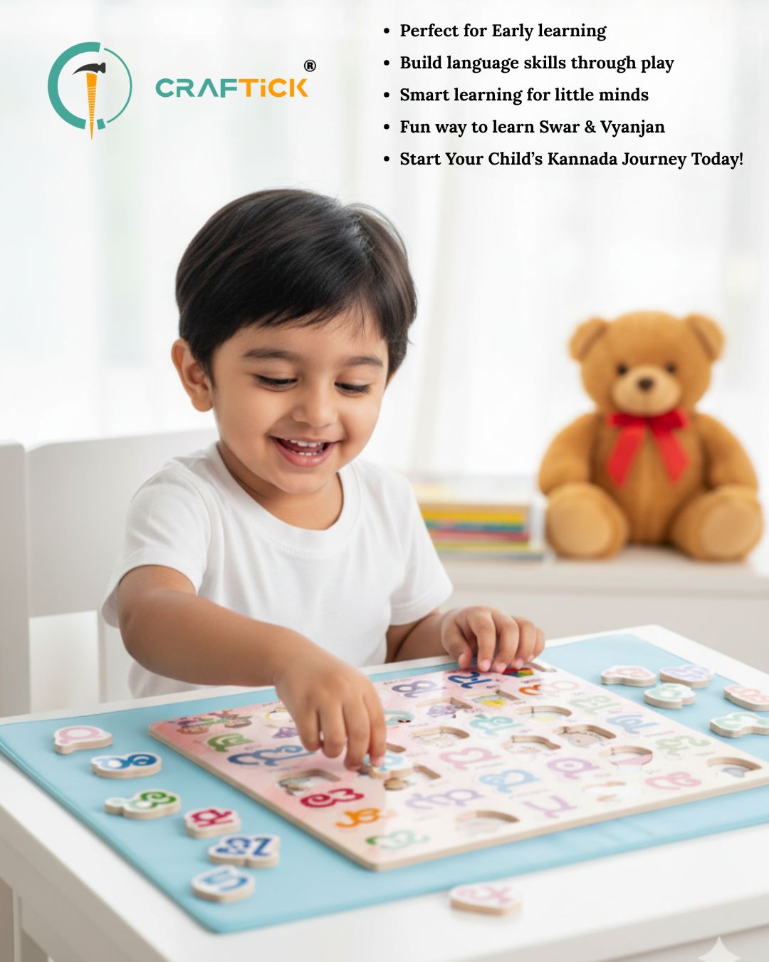 Wooden Kannada Varnamala Puzzle Board | Swar & Vyanjana Learning Toy for Kids