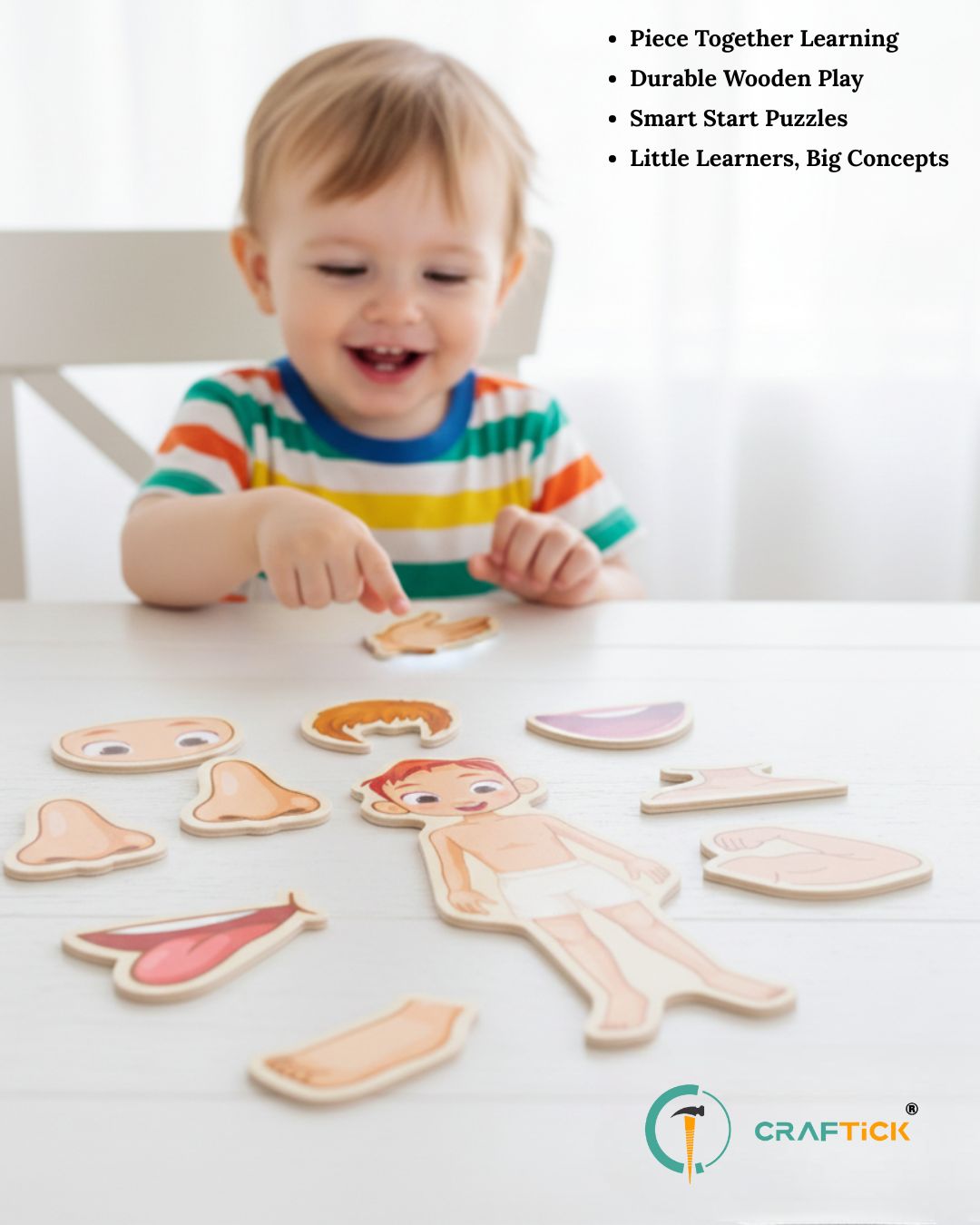 Wooden Body Parts Peg Board Puzzle for Kids | Educational Learning Toy