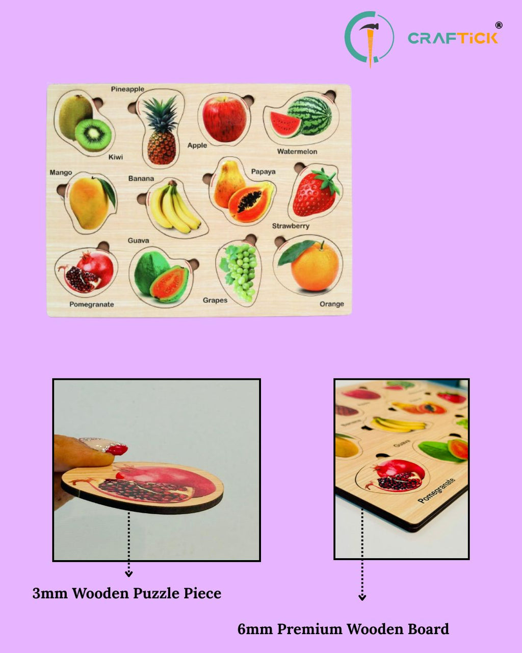 Wooden Fruits Puzzle for Kids | Fruit Shape Learning Educational Toy
