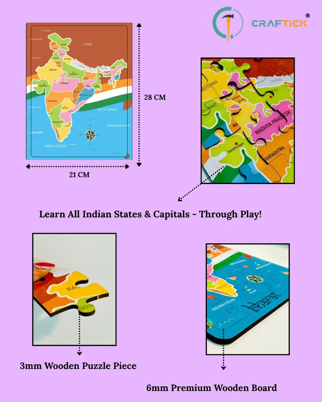 Wooden India Map Puzzle for Kids | Geography Learning Educational Toy